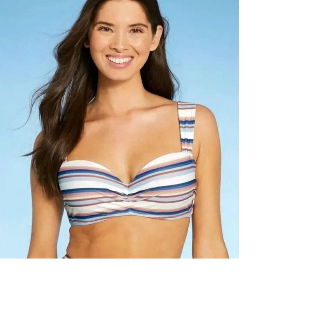 Shade & Shore Multi Stripe Wide Strap  Bikini Swim Top Size 34B